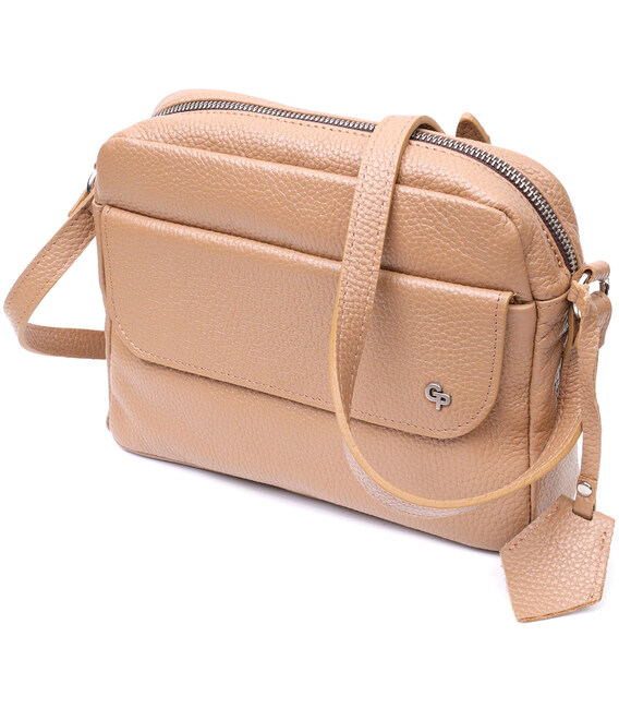 Стильная женская сумка кросс-боди из натуральной кожи GRANDE PELLE 11652 Бежевая фото, картинка, изображение