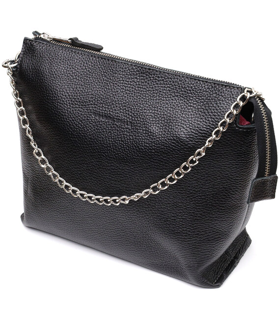 Качественная женская сумка из натуральной кожи GRANDE PELLE 11655 Черная фото, картинка, изображение