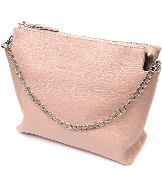 Оригинальная женская сумка из натуральной кожи GRANDE PELLE 11695 Пудровая фото, картинка, изображение