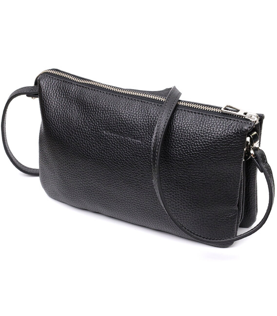 Зручний жіночий клатч із натуральної зернистої шкіри GRANDE PELLE 11697 Чорний картинка, зображення, фото