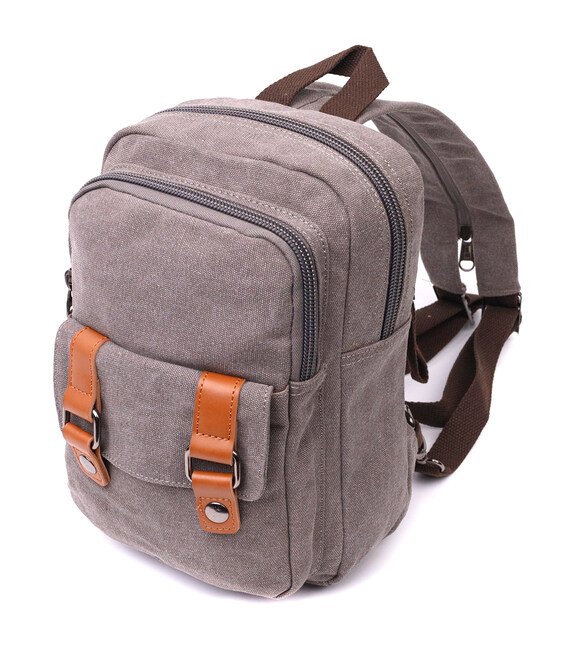 Оригинальная сумка-рюкзак с двумя отделениями из плотного текстиля Vintage 22161 Серый фото, картинка, изображение