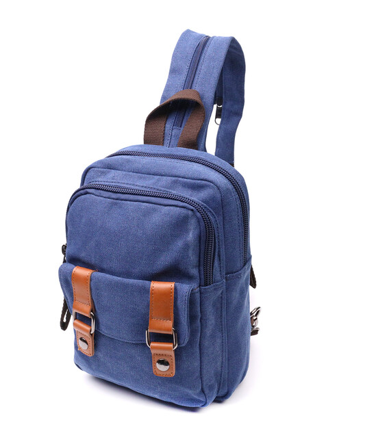 Универсальная сумка-рюкзак с двумя отделениями из плотного текстиля Vintage 22165 Синий фото, картинка, изображение