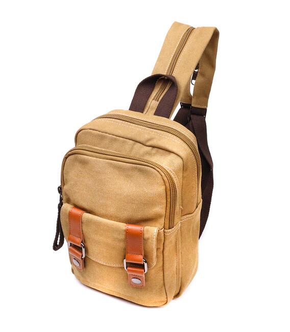 Удобная сумка-рюкзак в стиле милитари с двумя отделениями из плотного текстиля Vintage 22166 Песочный фото, картинка, изображени