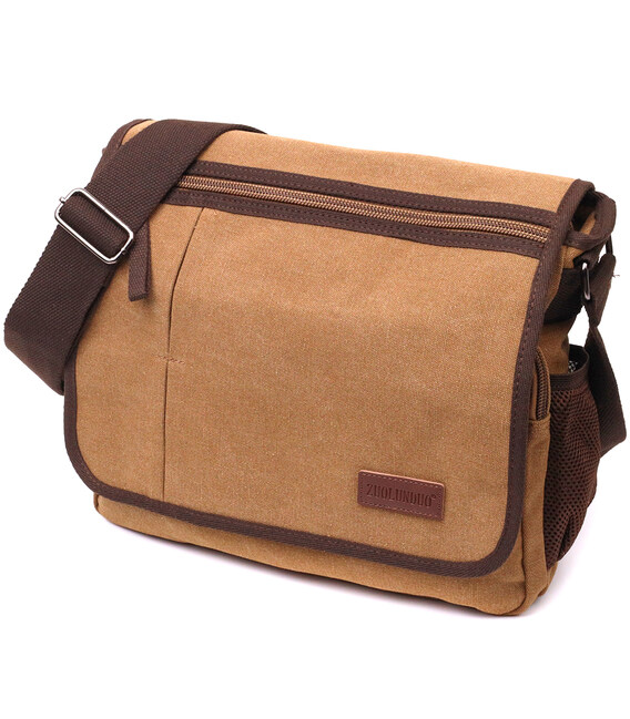 Вместительная текстильная сумка для ноутбука 13" через плечо Vintage 22201 Коричневая фото, картинка, изображение