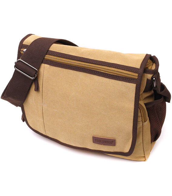 Практичная сумка через плечо для ноутбука 13" из плотного текстиля Vintage 22202 Песочный фото, картинка, изображение