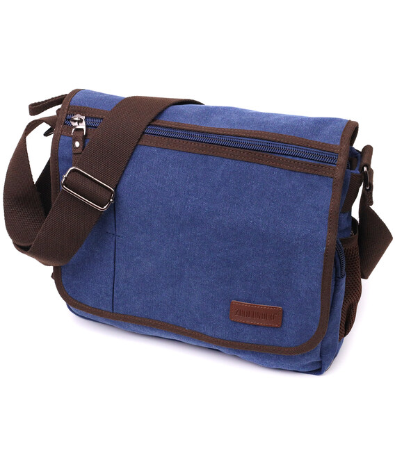 Мужская сумка через плечо для ноутбука 13" из плотного текстиля Vintage 22203 Синий фото, картинка, изображение
