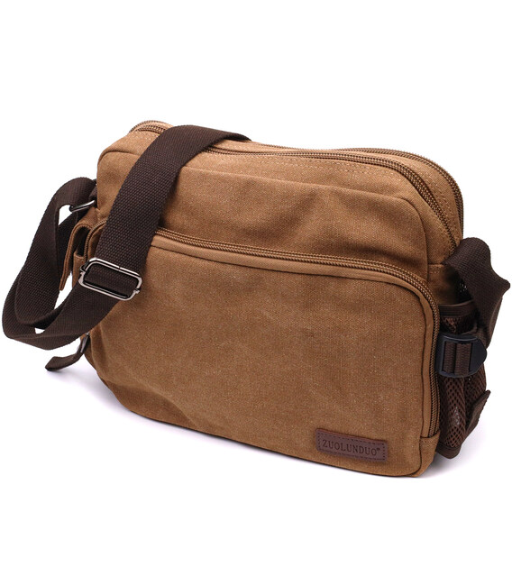 Вместительная мужская сумка мессенджер из плотного текстиля Vintage 22205 Коричневый фото, картинка, изображение