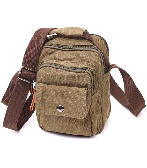 Интересная небольшая мужская сумка из плотного текстиля Vintage 22219 Оливковый фото, картинка, изображение