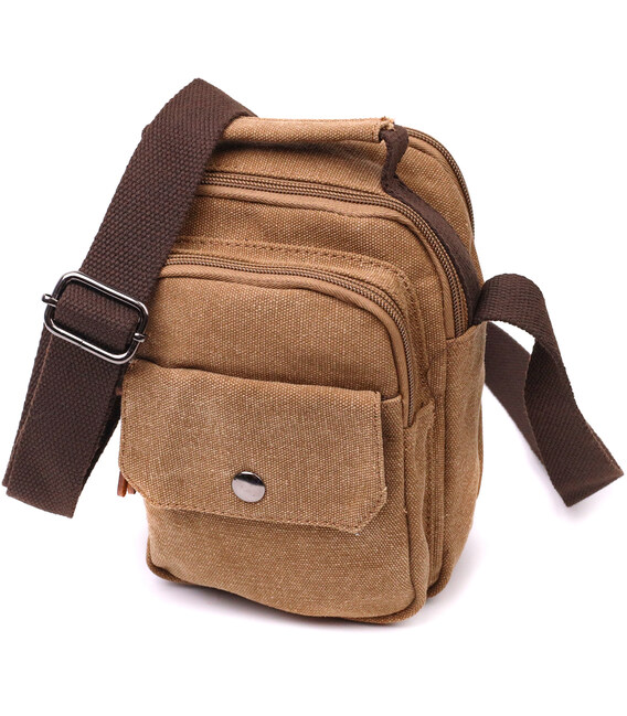 Практичная небольшая мужская сумка из плотного текстиля Vintage 22220 Коричневый фото, картинка, изображение
