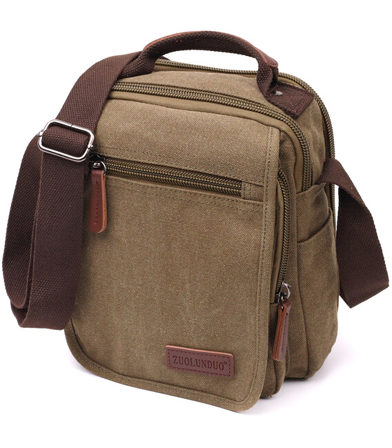 Сумка почтальонка на плечо из плотного текстиля Vintage 22228 Оливковый фото, картинка, изображение