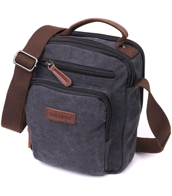 Функциональная вертикальная сумка для мужчин из текстиля Vintage 22237 Черный фото, картинка, изображение