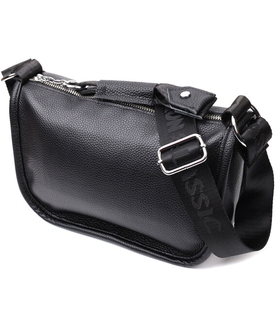 Женская сумка с округленными краями из натуральной кожи Vintage 22253 Черная фото, картинка, изображение