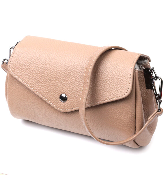 Компактная кожаная женская сумка с треугольным клапаном Vintage 22256 Бежевая фото, картинка, изображение