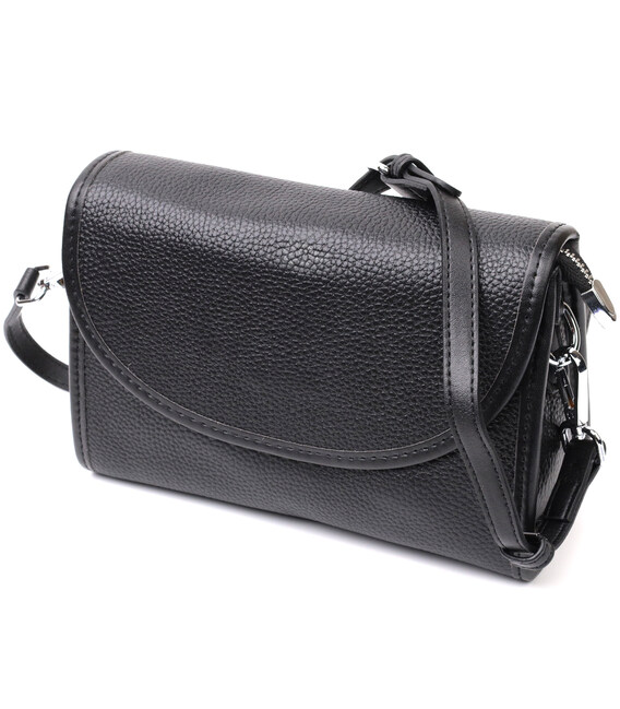 Стильная женская кожаная сумка с полукруглым клапаном Vintage 22259 Черная фото, картинка, изображение