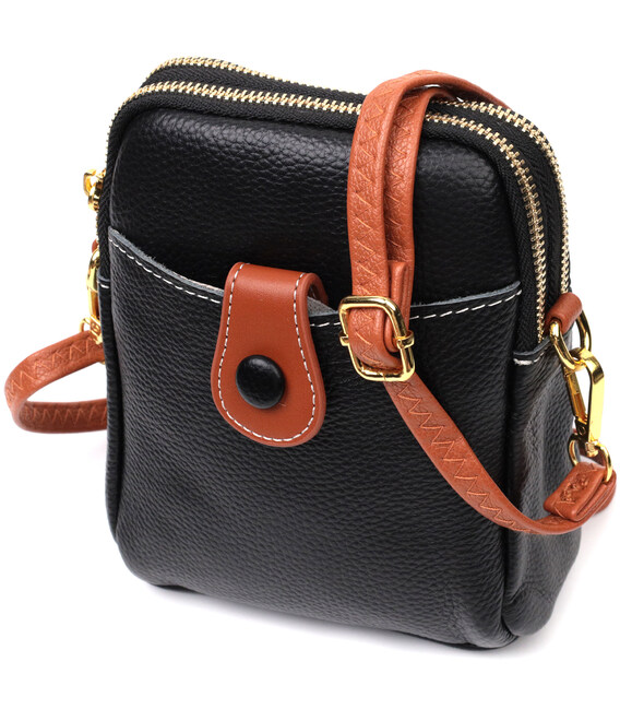 Удобная сумка трапеция для женщин из натуральной кожи Vintage 22269 Черная фото, картинка, изображение