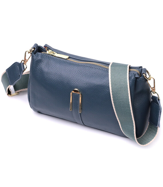 Женская практичная сумка через плече из натуральной кожи Vintage 22287 Синяя фото, картинка, изображение