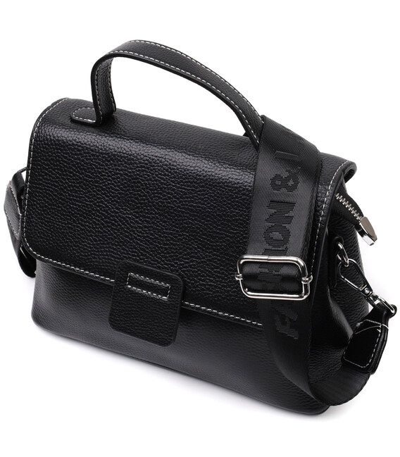 Сумка сэтчел в классическом цвете для женщин из натуральной кожи Vintage 22291 Черная фото, картинка, изображение