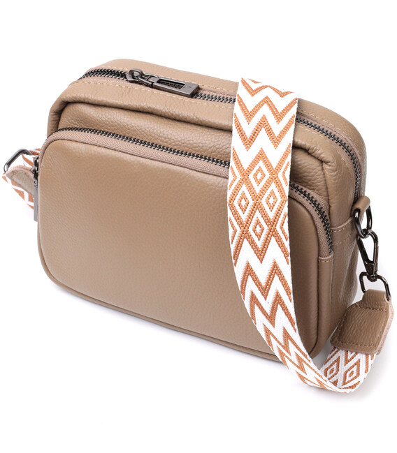 Женская сумка кросс-боди из натуральной кожи Vintage 22293 Бежевая фото, картинка, изображение