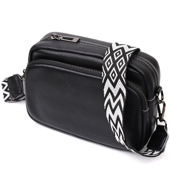 Компактная женская сумка кросс-боди из натуральной кожи Vintage 22294 Черная фото, картинка, изображение