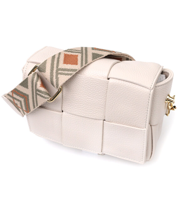 Вечерняя женская сумка с переплетами из натуральной кожи Vintage 22311 Белая фото, картинка, изображение