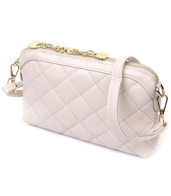 Стильна сумка жіноча через плече з натуральної стьобаної шкіри Vintage 22316 Біла картинка, зображення, фото