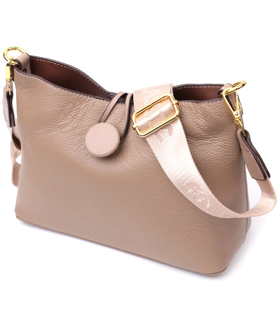 Сумка жіноча з оригінальною застібкою ґудзиком з натуральної шкіри Vintage 22320 Бежева картинка, зображення, фото