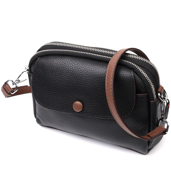 Кожаная маленькая повседневная сумка для женщин Vintage 22324 Черная фото, картинка, изображение