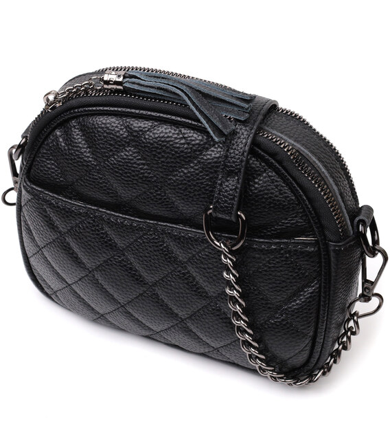 Стеганая сумка для женщин из мягкой натуральной кожи Vintage 22325 Черная фото, картинка, изображение