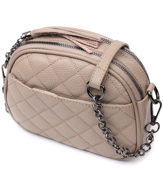 Удобная женская стеганая сумка из мягкой натуральной кожи Vintage 22328 Бежевая фото, картинка, изображение