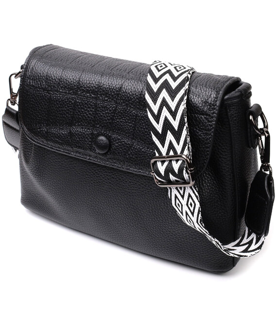 Красивая женская сумка из натуральной кожи Vintage 22330 Черная фото, картинка, изображение