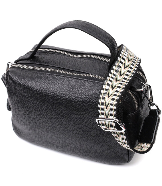 Сумка прямокутна для жінок на два відділення з натуральної шкіри Vintage 22343 Чорна картинка, зображення, фото