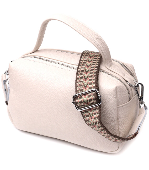 Женская прямоугольная сумка на два отделения из натуральной кожи Vintage 22344 Белая фото, картинка, изображение