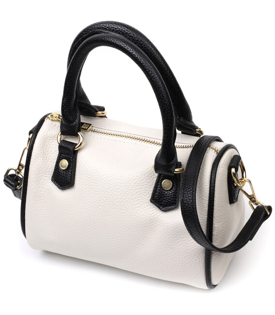 Женская сумка бочонок с темными акцентами Vintage 22352 Белая фото, картинка, изображение