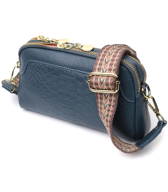 Модная сумка на два отделения из натуральной кожи Vintage 22355 Синяя фото, картинка, изображение