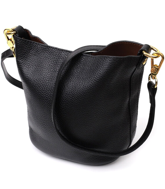 Кожаная женская сумка с автономной косметичкой внутри Vintage 22363 Черная фото, картинка, изображение