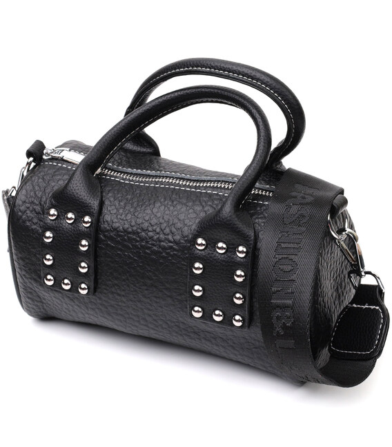 Кожаная женская сумка с металлическими акцентами на ручках Vintage 22369 Черная фото, картинка, изображение