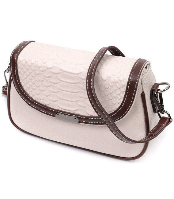 Женская сумка с фактурным клапаном из натуральной кожи Vintage 22372 Белая фото, картинка, изображение