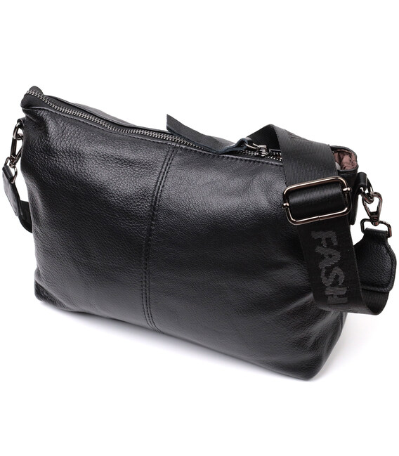 Повседневная кожаная женская сумка с двумя съемными ремнями Vintage 22379 Черная фото, картинка, изображение