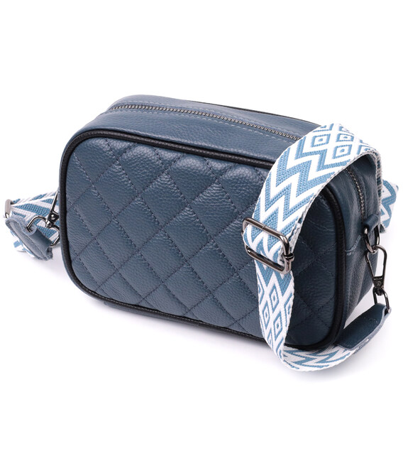 Шкіряна сумка через плече на одне відділення для жінок Vintage 22385 Синя картинка, зображення, фото