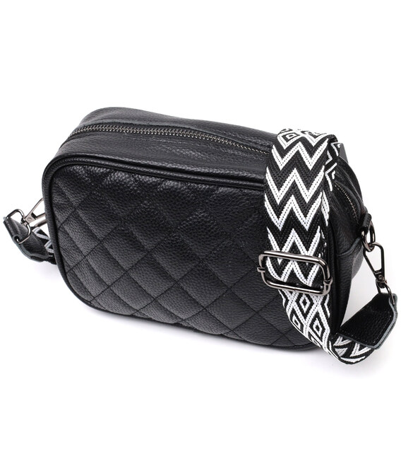 Классическая кожаная женская сумка через плечо на одно отделение Vintage 22387 Черная фото, картинка, изображение