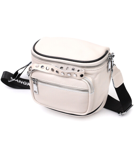 Молодежная женская сумка с декором в виде кнопок из натуральной кожи Vintage 22389 Белая фото, картинка, изображение