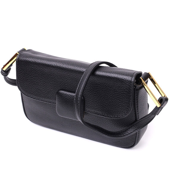 Лаконичная сумка с жестким каркасом из натуральной кожи Vintage 22391 Черная фото, картинка, изображение