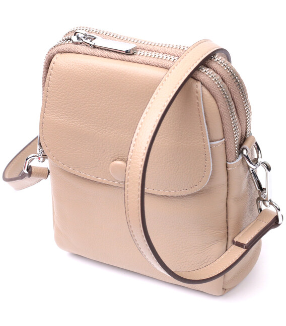 Небольшая вертикальная сумка для женщин на два отделения из натуральной кожи Vintage 22400 Бежевая фото, картинка, изображение