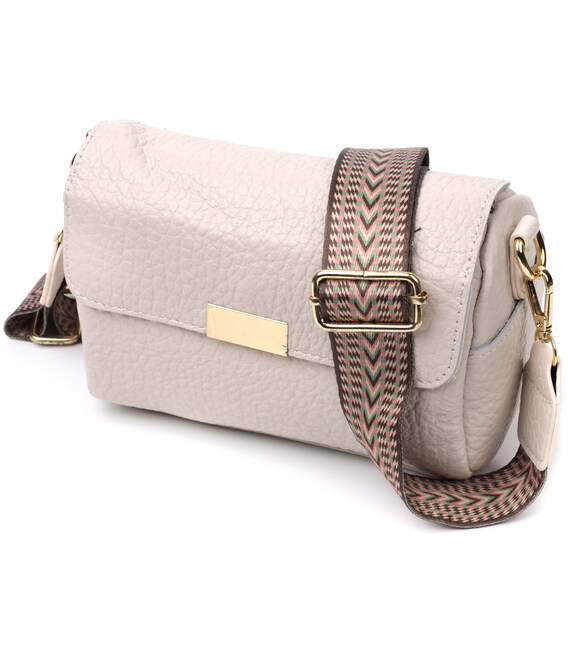 Красивая кожаная женская сумка с оригинальной плечевой лямкой Vintage 22404 Белая фото, картинка, изображение