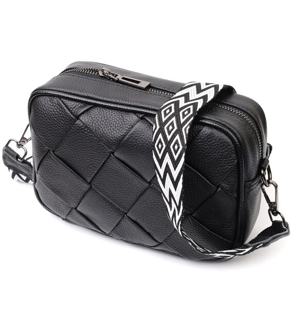 Женская сумка с переплетами из натуральной кожи Vintage 22406 Черная фото, картинка, изображение