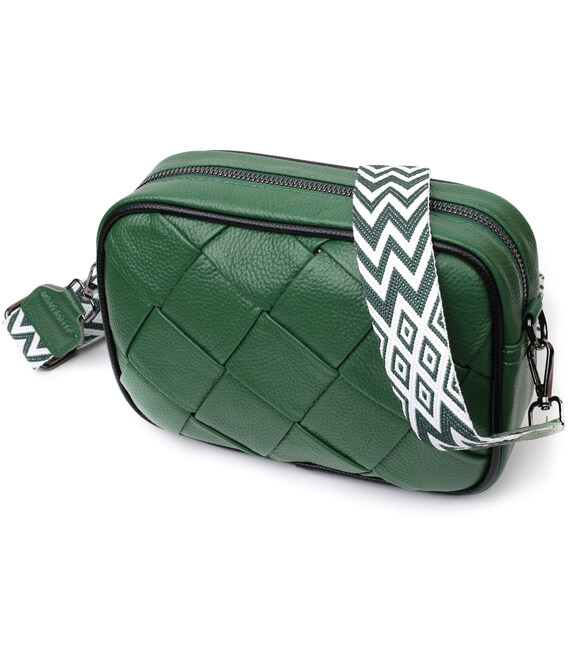 Цікава шкіряна сумка з плетіннями для стильних жінок Vintage 22410 Зелена картинка, зображення, фото