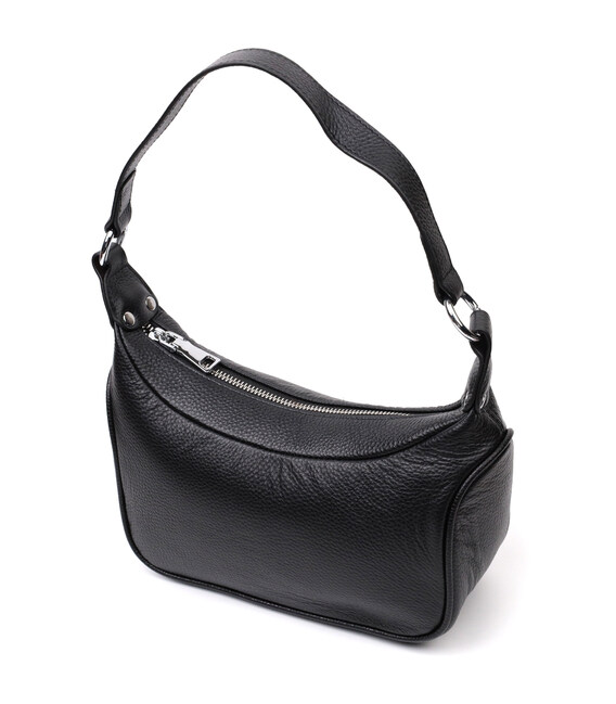 Акуратна шкіряна сумка жіноча напівкруглого формату з однією ручкою Vintage 22411 Чорна картинка, зображення, фото