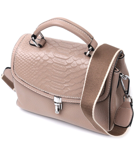 Женская кожаная сумка с интересной металлической защелкой Vintage 22418 Бежевый фото, картинка, изображение