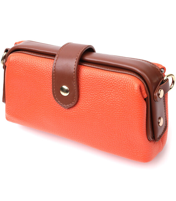 Яркий клатч с интересной защелкой из натуральной кожи Vintage 22424 Оранжевый фото, картинка, изображение