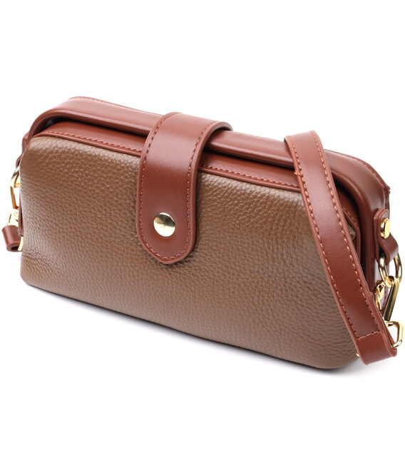 Красивый клатч с интересной защелкой из натуральной кожи Vintage 22425 Коричневый фото, картинка, изображение